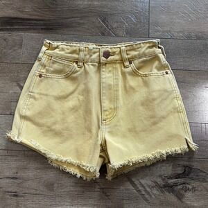 Wrangler x Billabong Retro Women Yellow Frayed Hem Denim Shorts Size 24
